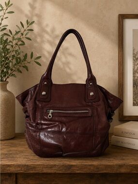 Christopher Kon Brown Distressed Leather Tote Shoulder Bag Slouchy Y2K